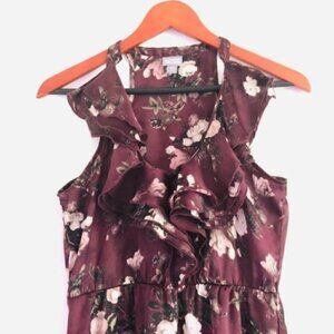 Converse Dress XS Satin Ruffle Floral Print Plum Purple